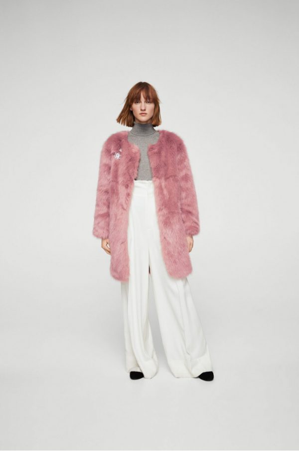 palton din blana ecologica roz