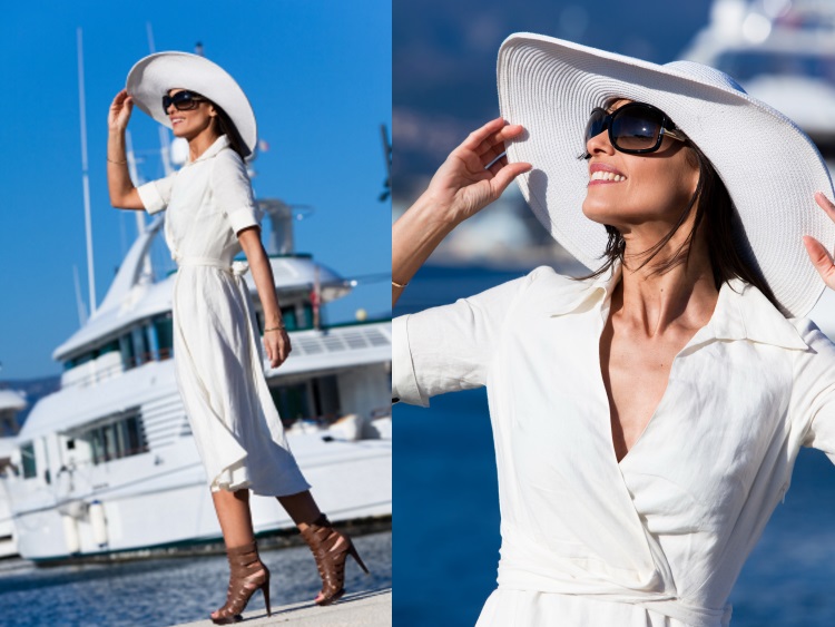 5 modele de rochii albe pentru vara 2018 - femeie la mare langa un iaht