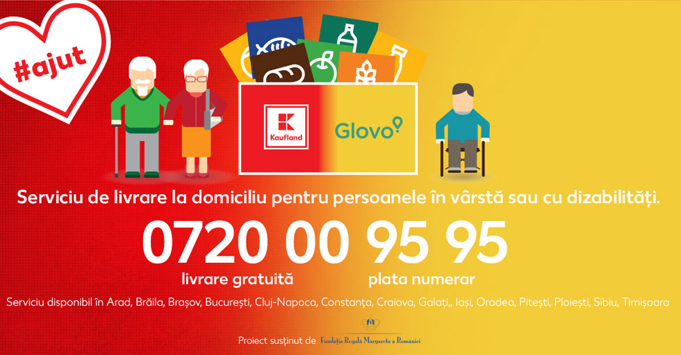 Kaufland și Glovo asigură livrare gratuită și cu plata la domiciliu pentru persoanele în vârstă sau cu dizabilități